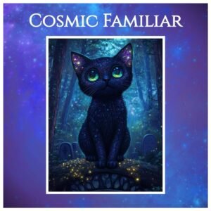 magical art print featuring black cat and graveyard – mystical hue realm