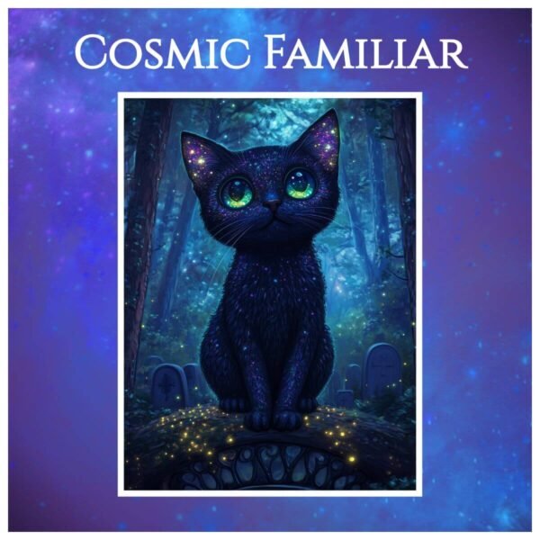 magical art print featuring black cat and graveyard – mystical hue realm
