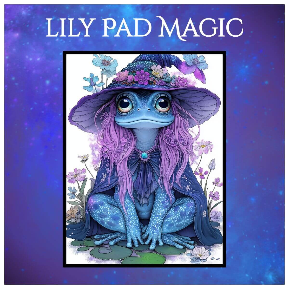 magical art print featuring flowers and magical frog – mystical hue realm