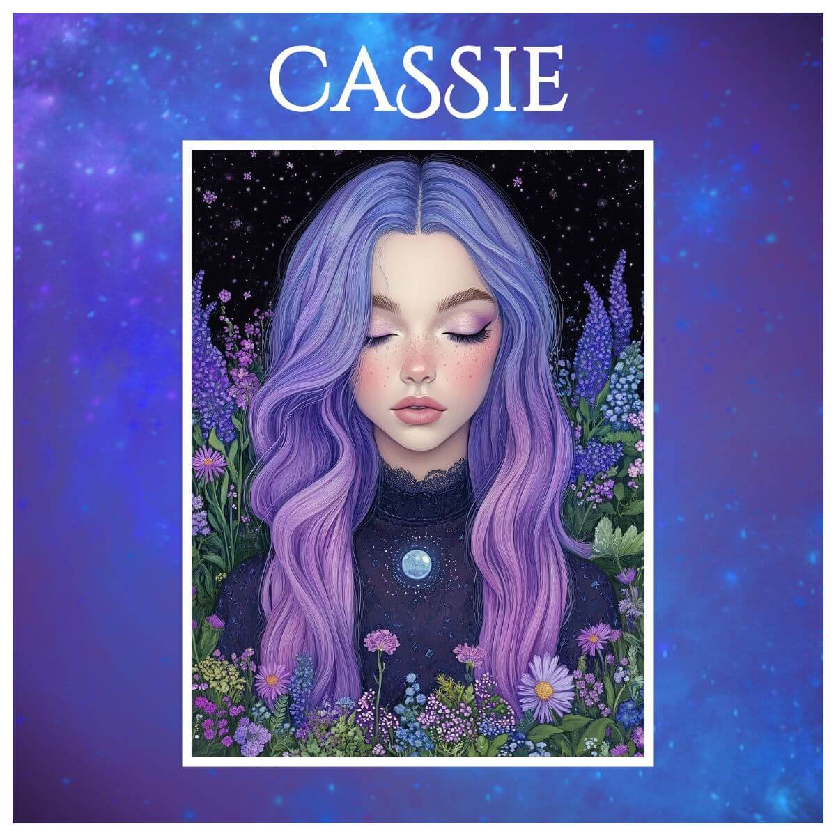 magical art print featuring moon and crystals – mystical hue realm