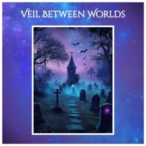 ghost girl witch art print colorful graveyard with bats