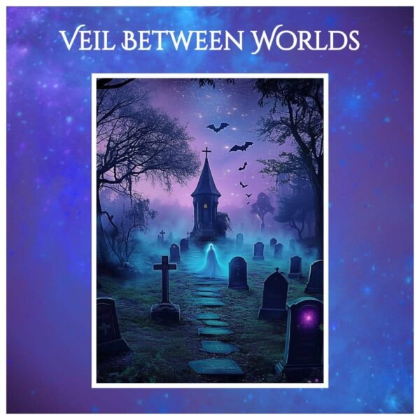 ghost girl witch art print colorful graveyard with bats