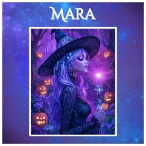 Halloween art print with jack-o'-lanterns and spiderweb