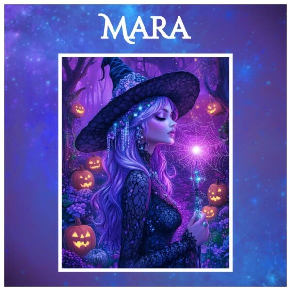 Halloween art print with jack-o'-lanterns and spiderweb