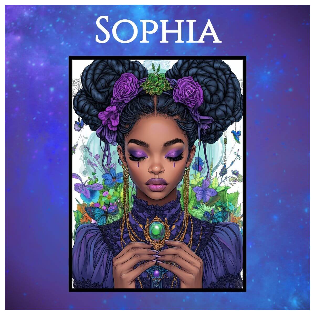 magical art print featuring flowers and crystals – mystical hue realm