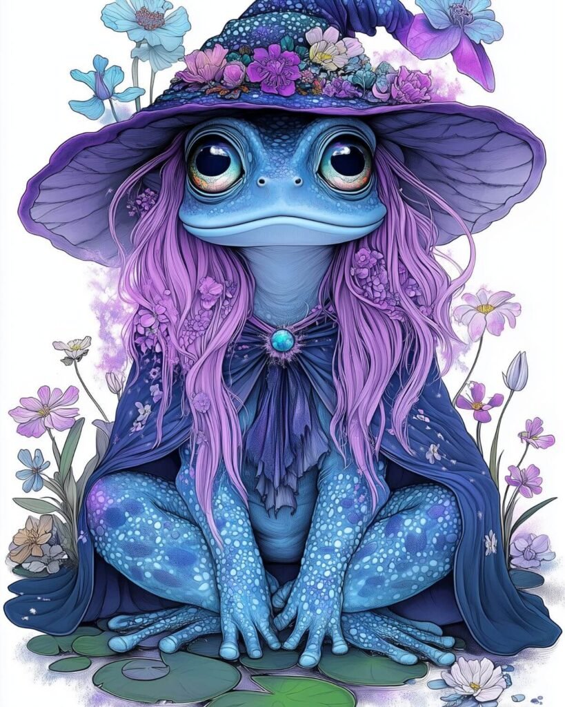 magical art print featuring flowers and magical animals – mystical hue realm