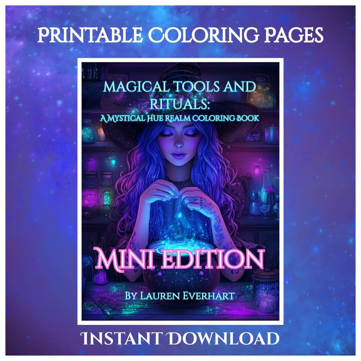 witchy printable coloring page with spellbook and candles