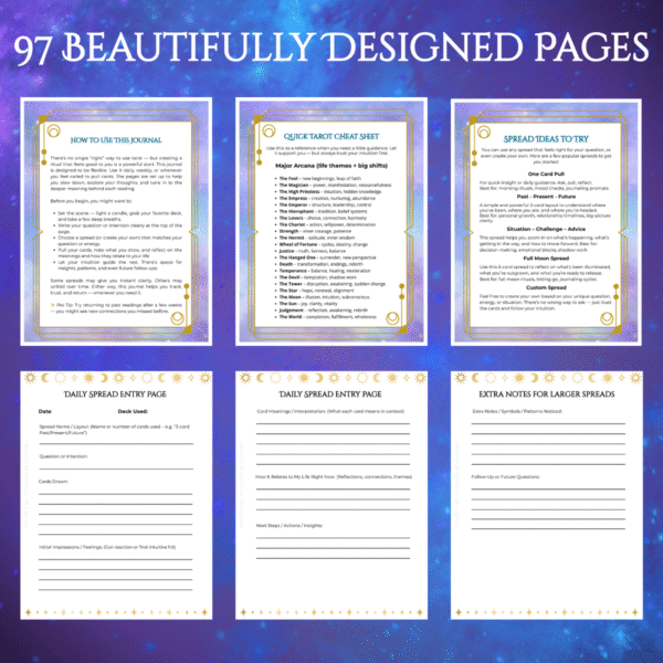 tarot spread journal printable with mystical themes