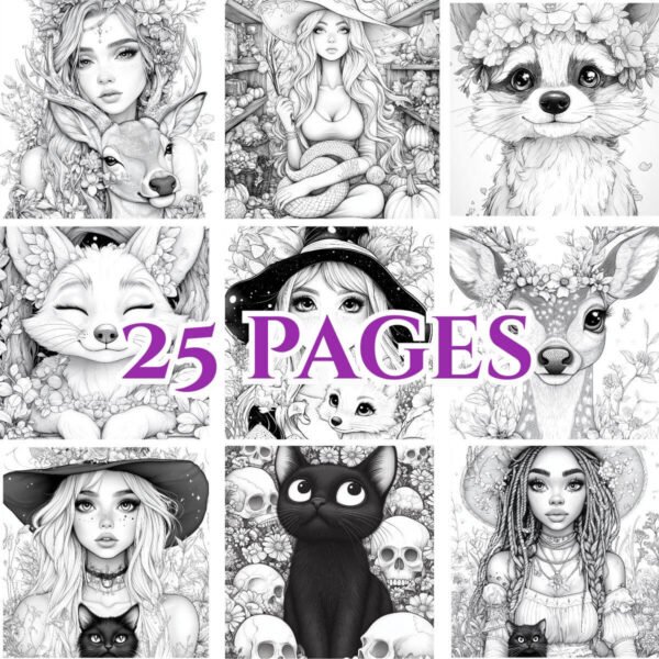 Witches and Familiars Printable Coloring Book- Mini Version - Image 2