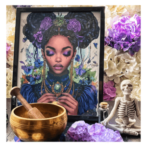 magical art print featuring flowers and crystals – mystical hue realm