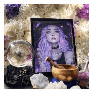 magical art print featuring flowers and crystals – mystical hue realm
