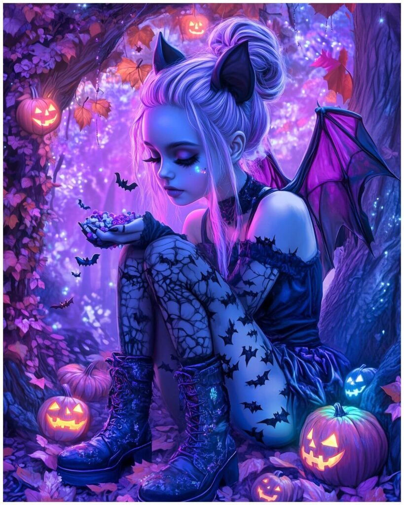 moody Halloween wall art with witch and full moon – Bram