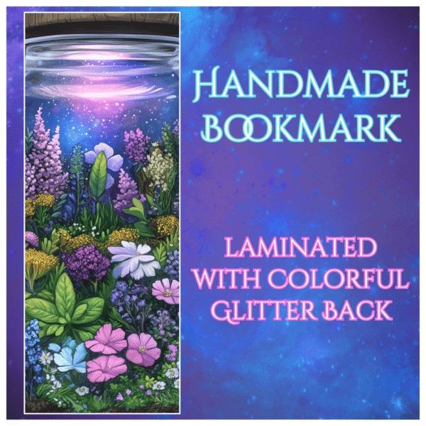 Enchanted Forest Bookmark Set – Lantern, Wolf, and Floral Jar – Whimsical Nature Bookmarks with Glitter - Image 2