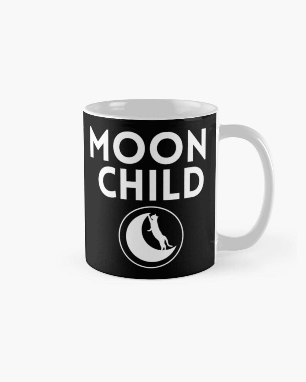 moon child black and white mug moon with cat design