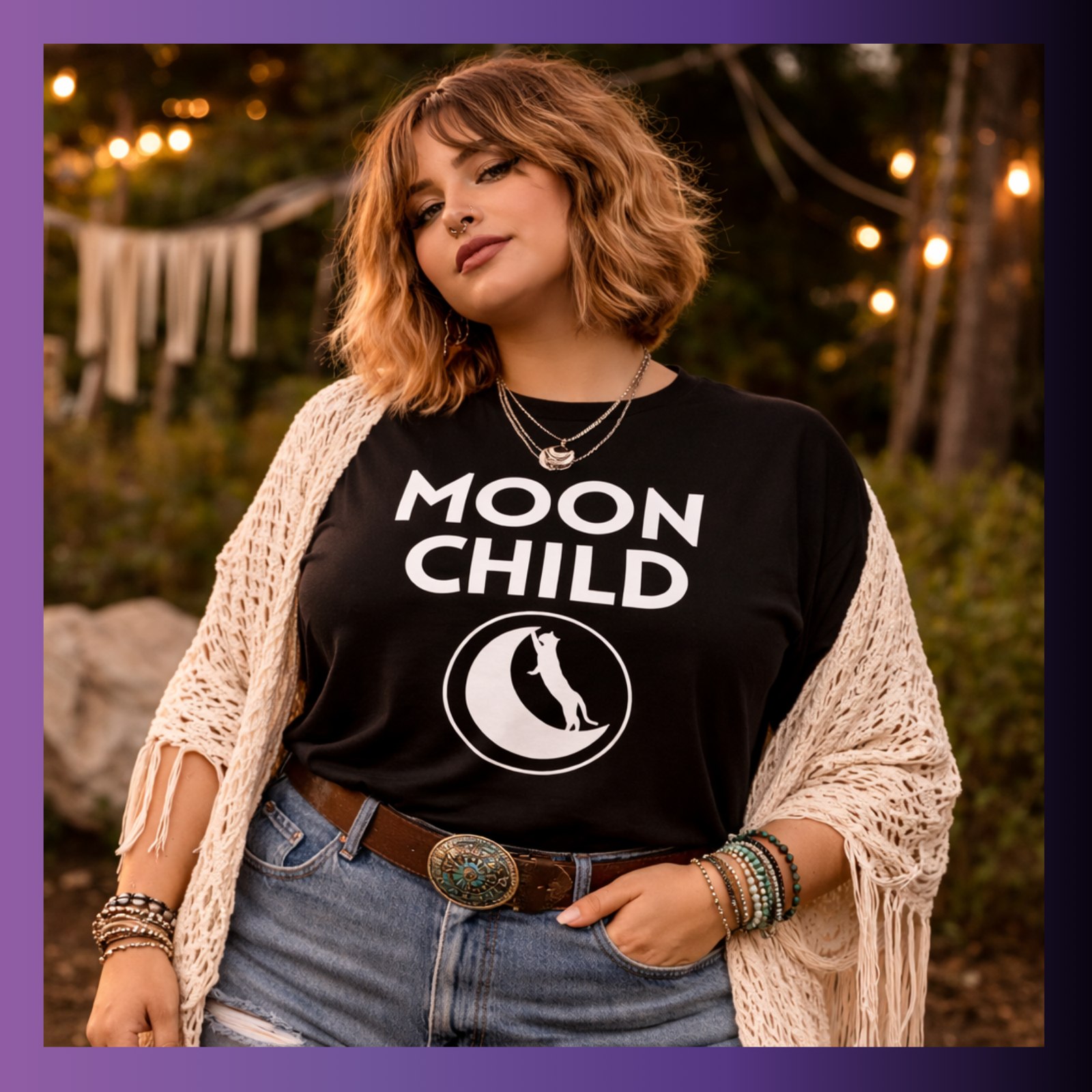 plus size black tshirt moon child boho chic