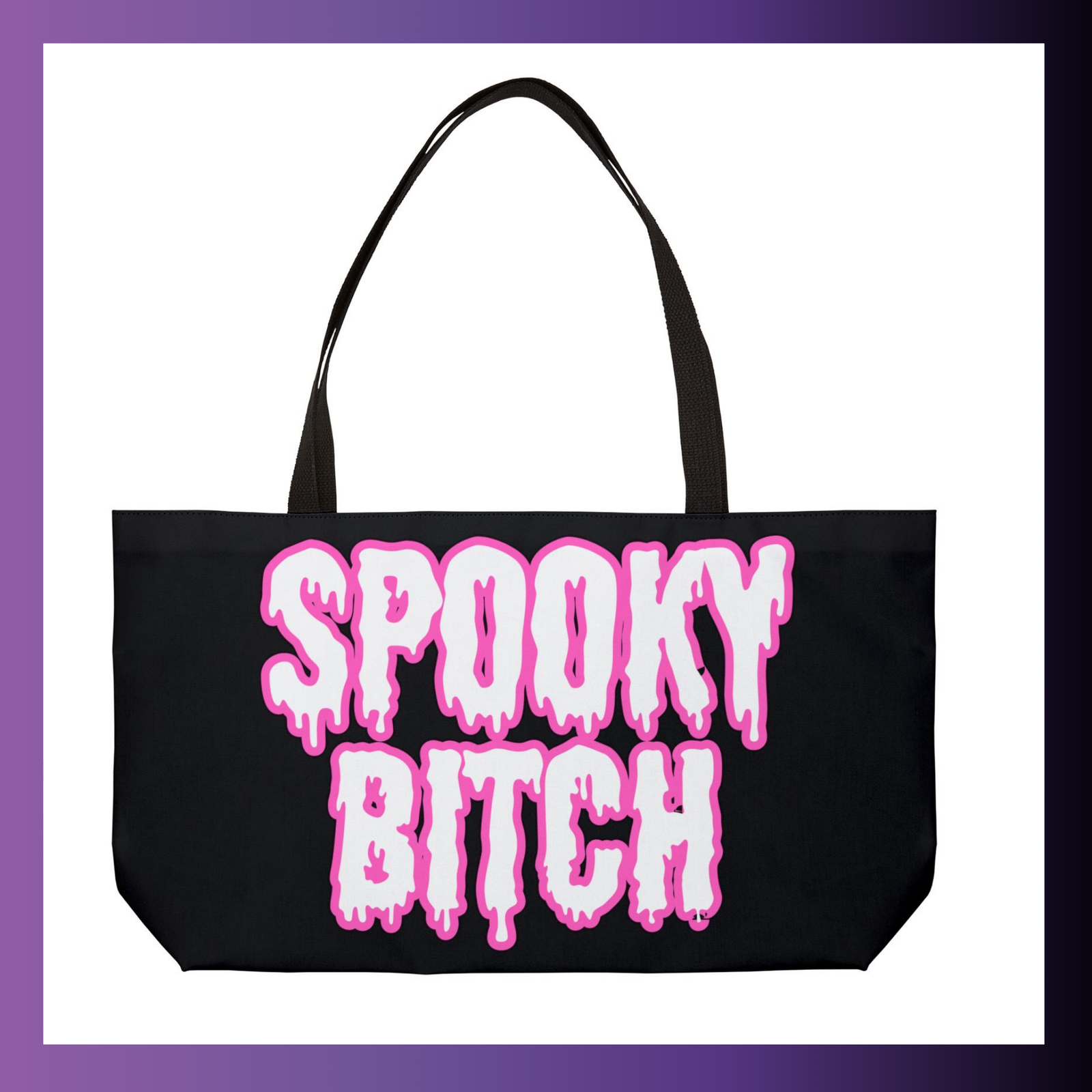 Spooky Bitch Weekender Tote Bag Halloween Drippy Pink Text - Image 4