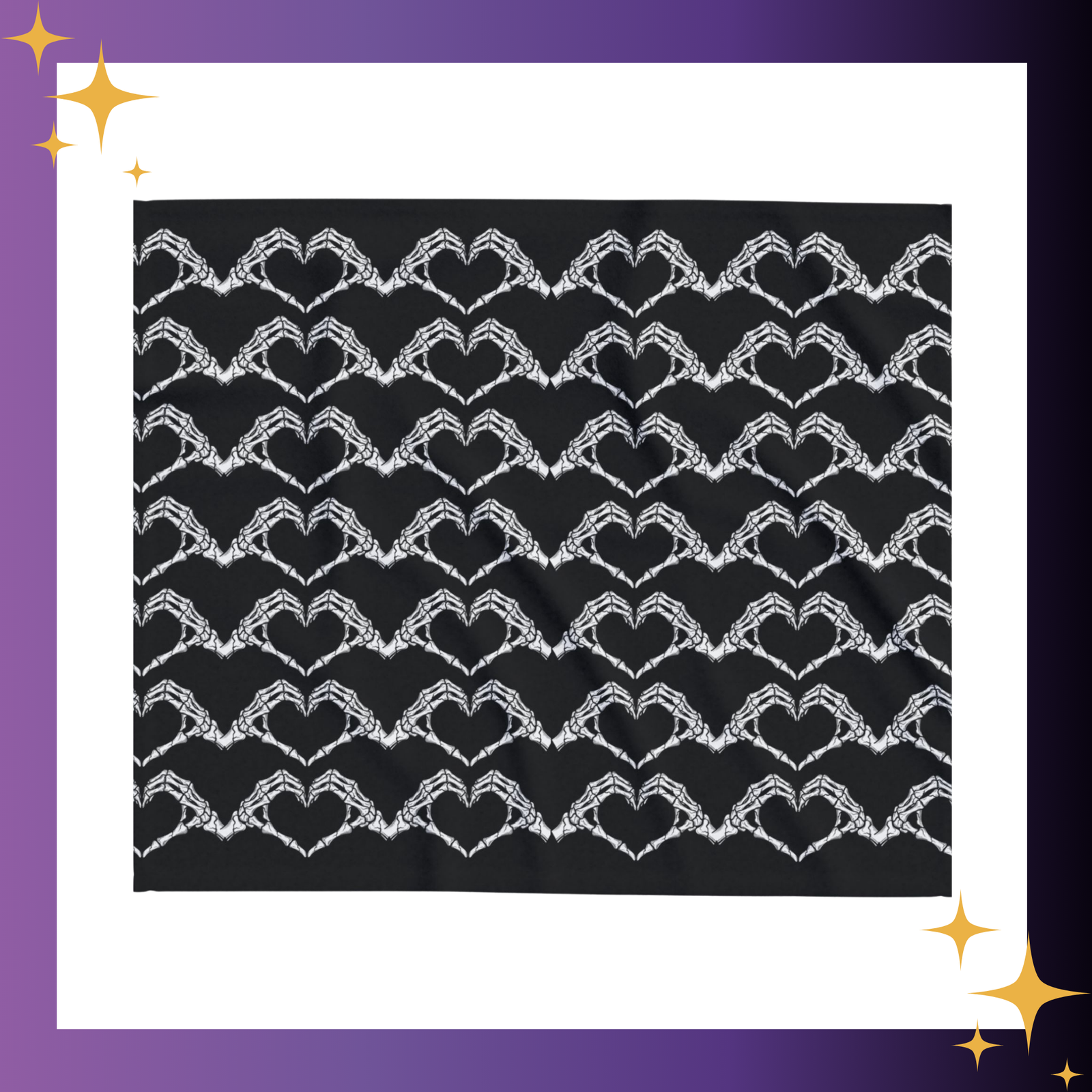 Skeleton Heart Hands Spooky Cute Black and White Fleece Throw Blanket - Image 3