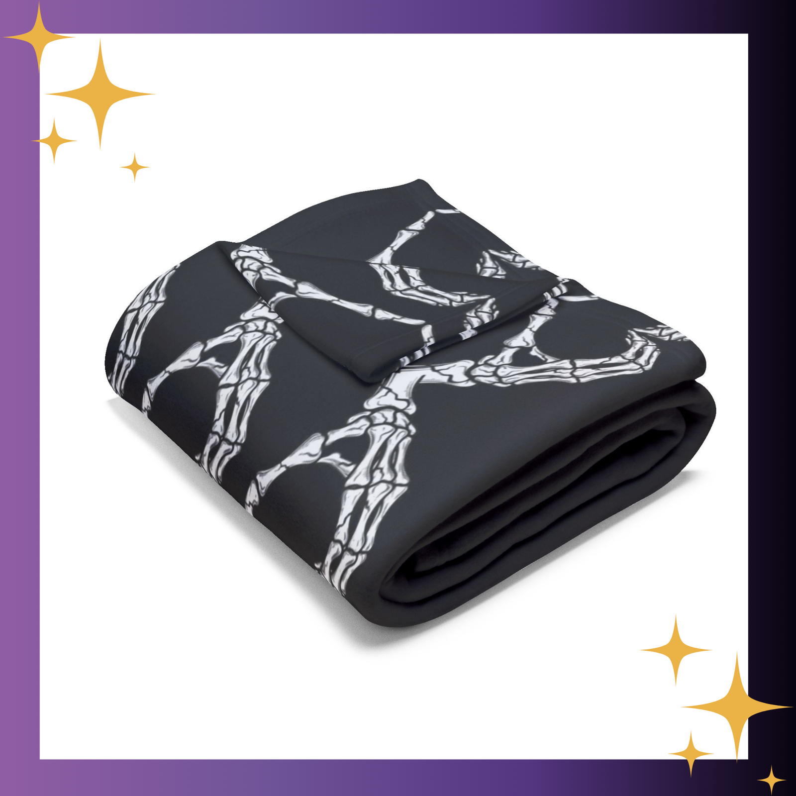 Skeleton Heart Hands Spooky Cute Black and White Fleece Throw Blanket - Image 6